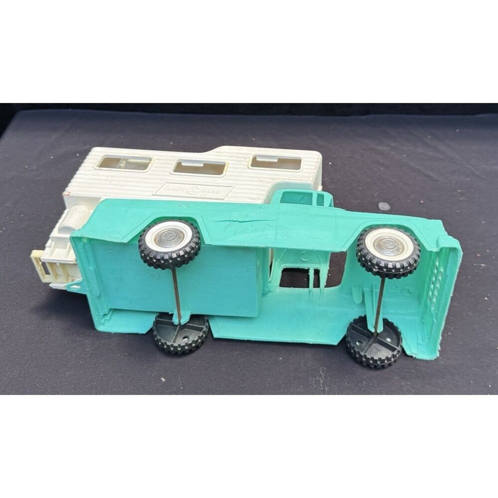 Vintage 1950s Andy Gard Plastic Toy Pick Up TEAL Truck with Camper! -3 - Picture 8 of 12